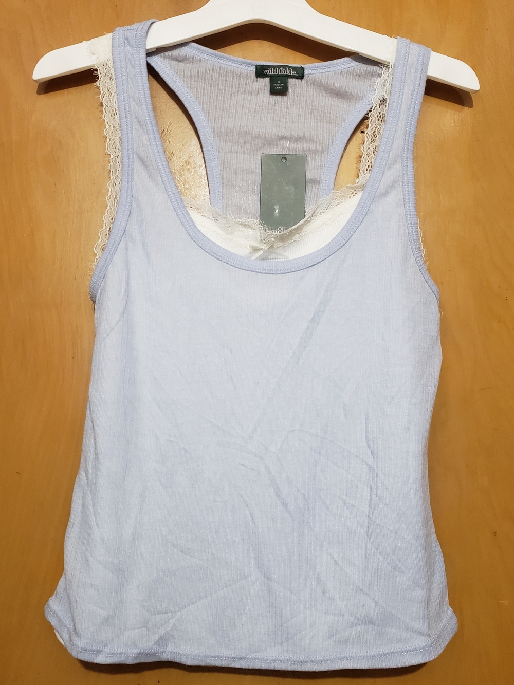 wild fable Light Blue Ribbed Tank with White Lace Tank Underneath